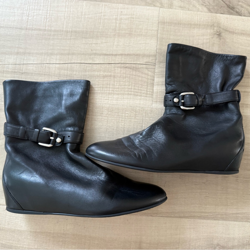 Stuart Weitzman Black Leather Buckle Ankle Boots
